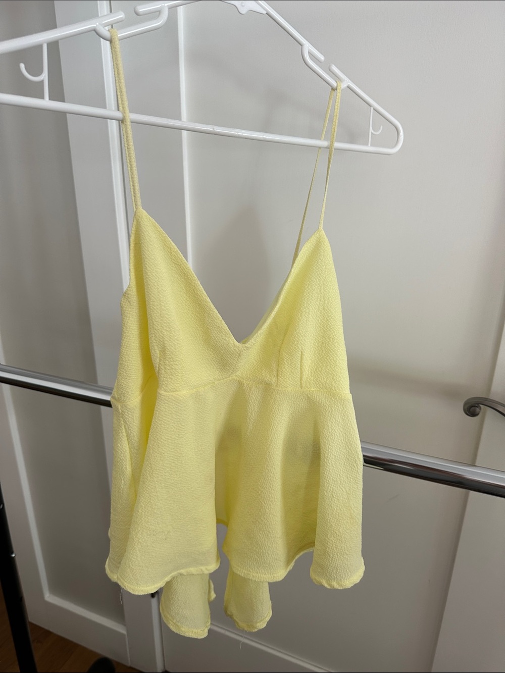 Zara Pale Yellow Spaghetti-Strap Peplum Camisole